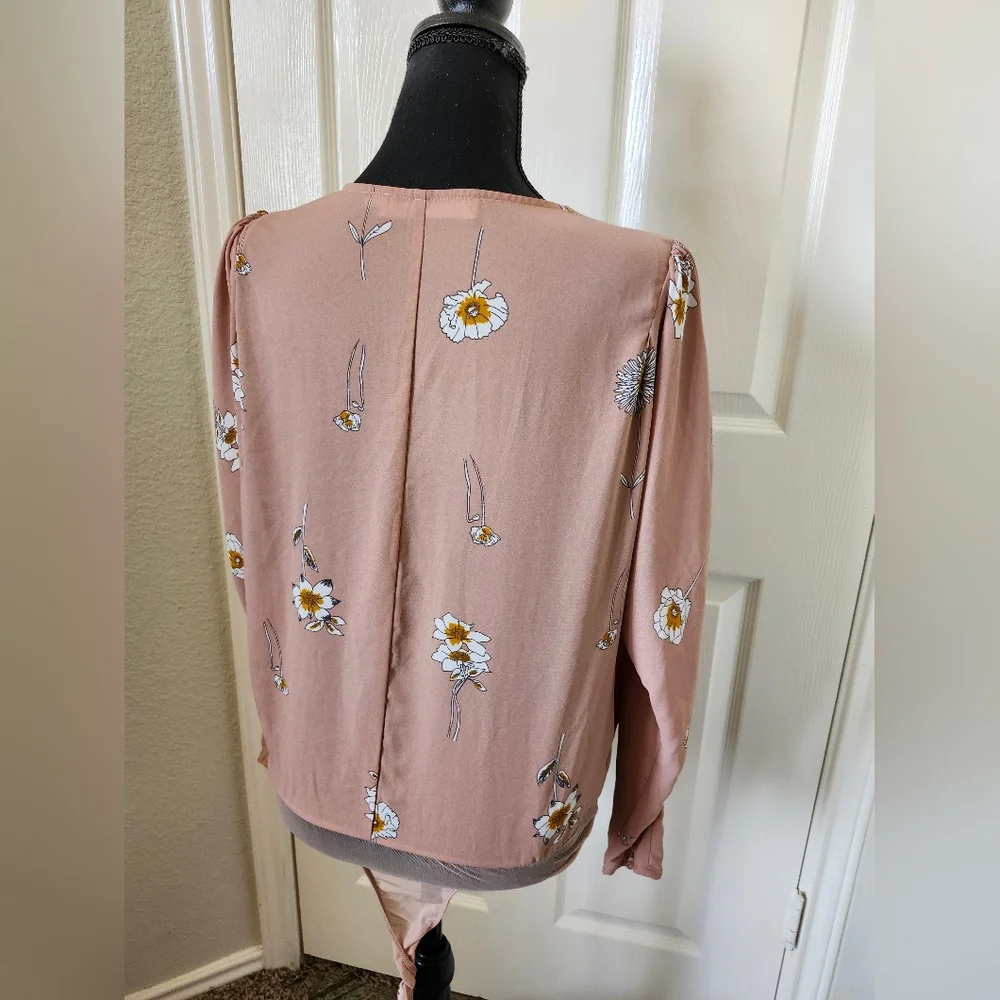 Astr Blush Floral Wrap Bodysuit Long Sleeve S